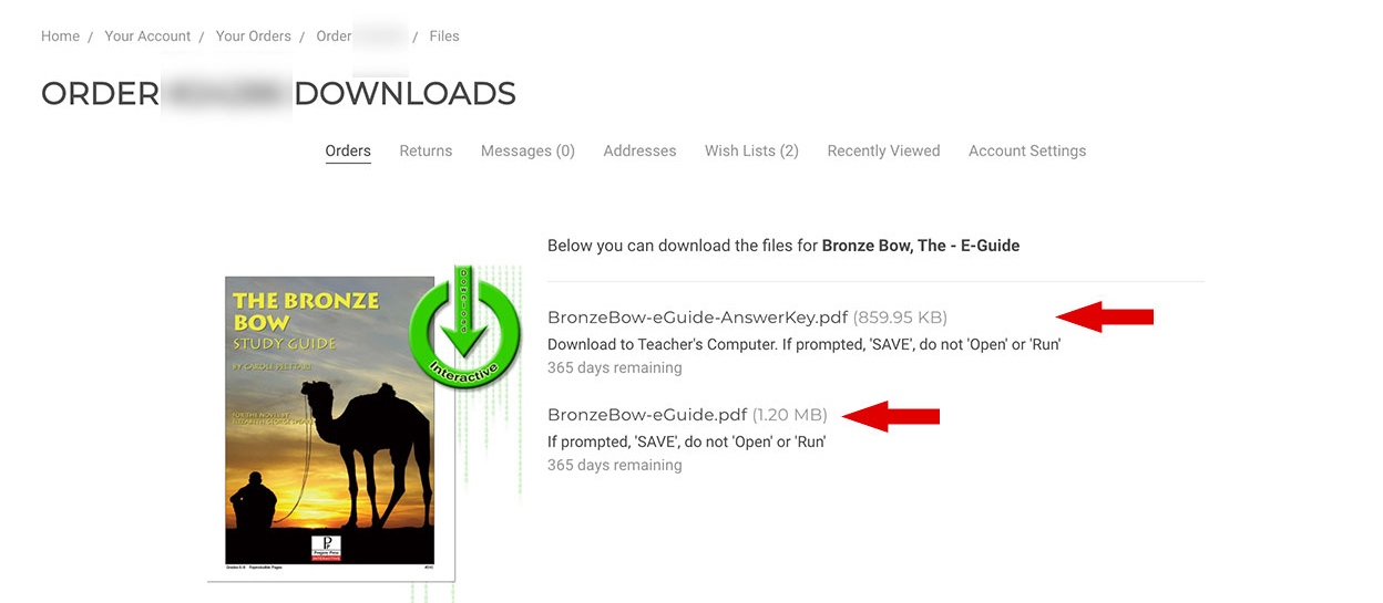 You will see two files for your product, an eGuide file, and an Answer Key. Please click on the file name link to begin the download process.